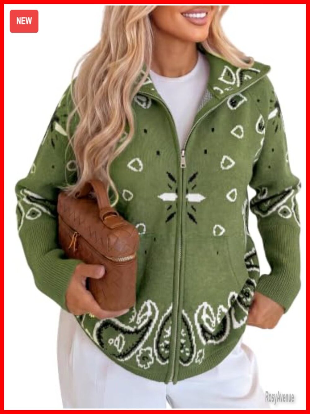 Zip Up Cardigan Stand Collar Knit Sweater with Pockets